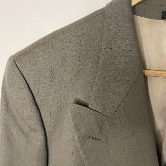 Vtg 80s Rimeris Studio Olive Green Wool Double Breasted Blazer Wall St Jacket 40 - Picture 8 of 12
